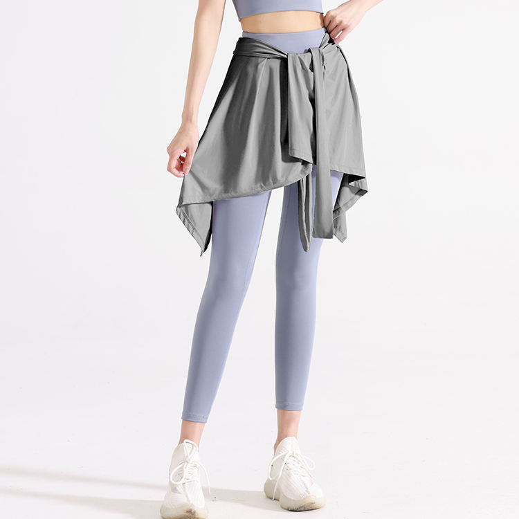 Legging de sport, short de yoga et de course, combinaison une pièce avec jupe intégrée couvrant les fesses, ceinture à nouer à la taille, combinaison